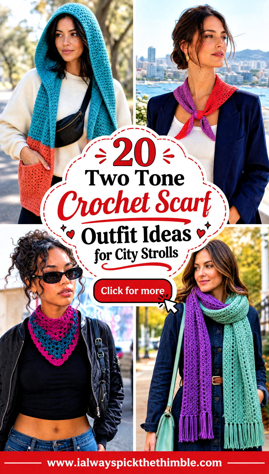 20 Two Tone Crochet Scarf Outfit Ideas for City Strolls - 20 Two Tone Crochet Scarf Outfit Ideas for City Strolls