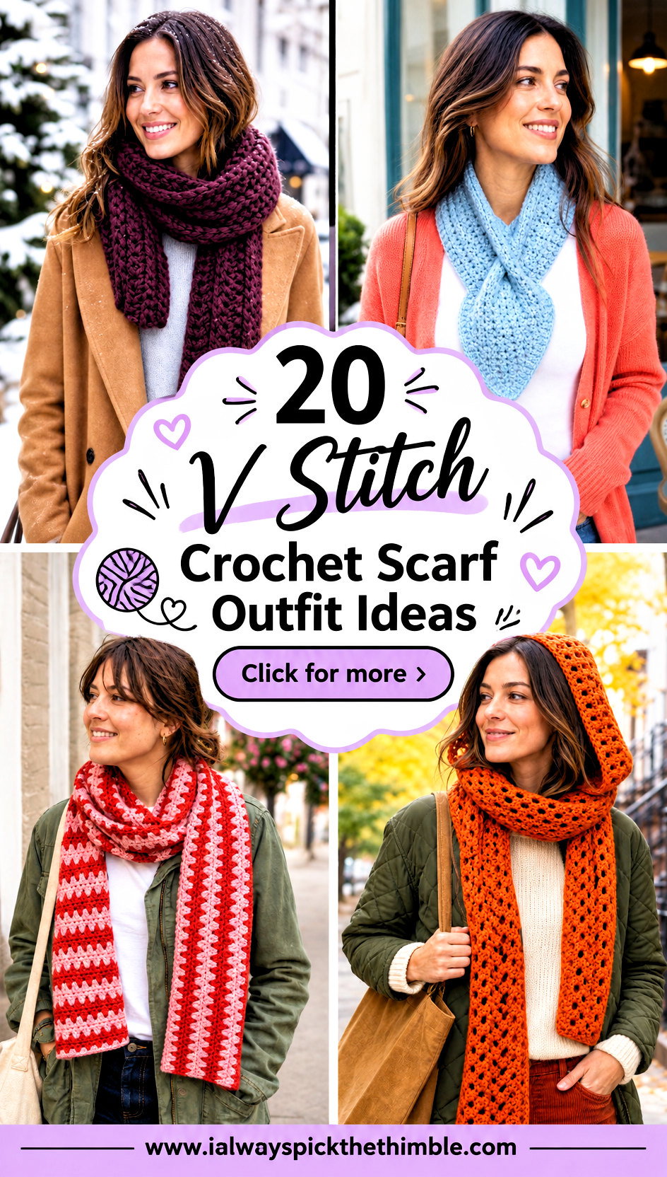 20 V Stitch Crochet Scarf Outfit Ideas for Textured Layers - 20 V Stitch Crochet Scarf Outfit Ideas for Textured Layers