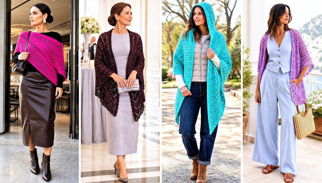 20 V Stitch Crochet Shawl Outfit Ideas for Dressy Evenings
