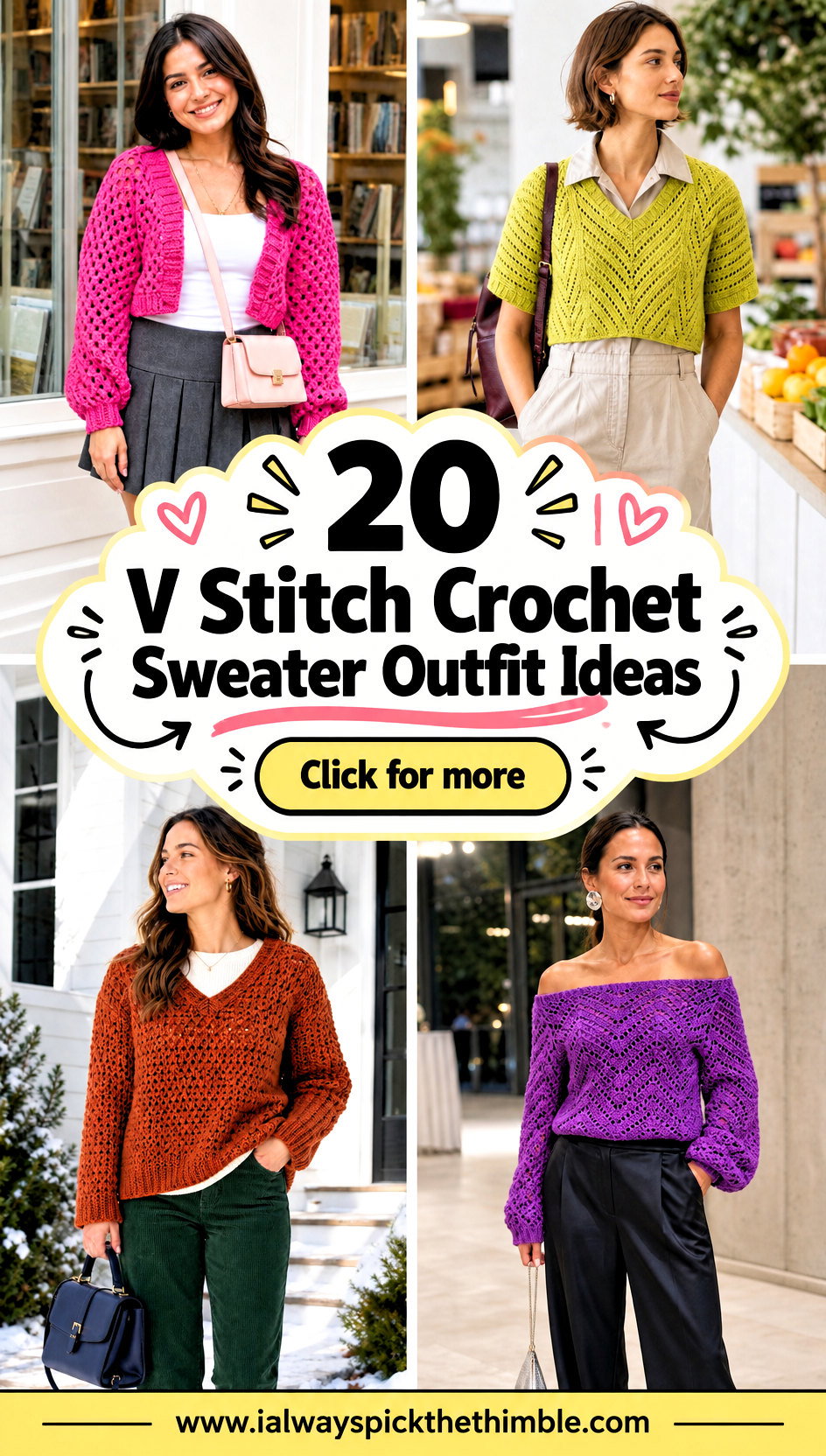 20 V Stitch Crochet Sweater Outfit Ideas for Casual Outings - 20 V Stitch Crochet Sweater Outfit Ideas for Casual Outings
