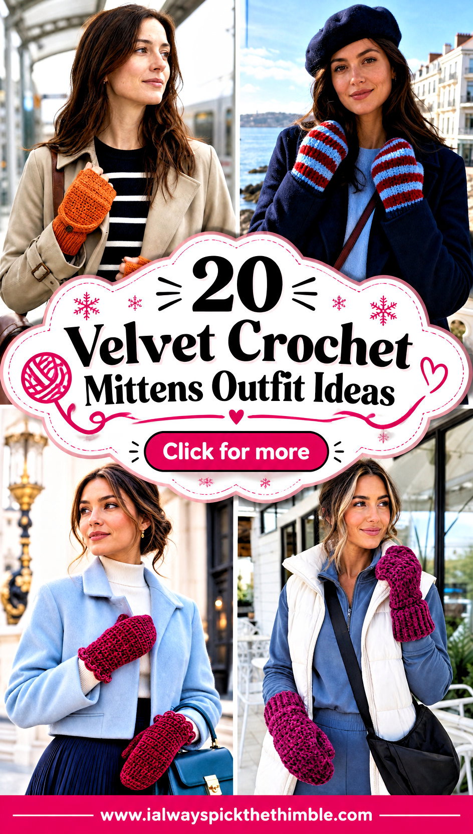 20 Velvet Crochet Mittens Outfit Ideas for Winter Walks - 20 Velvet Crochet Mittens Outfit Ideas for Winter Walks
