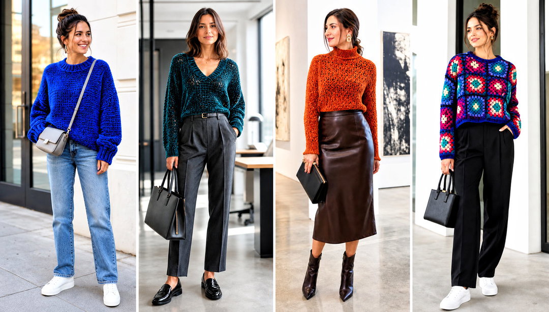 20 Velvet Crochet Sweater Outfit Ideas for Cozy Days