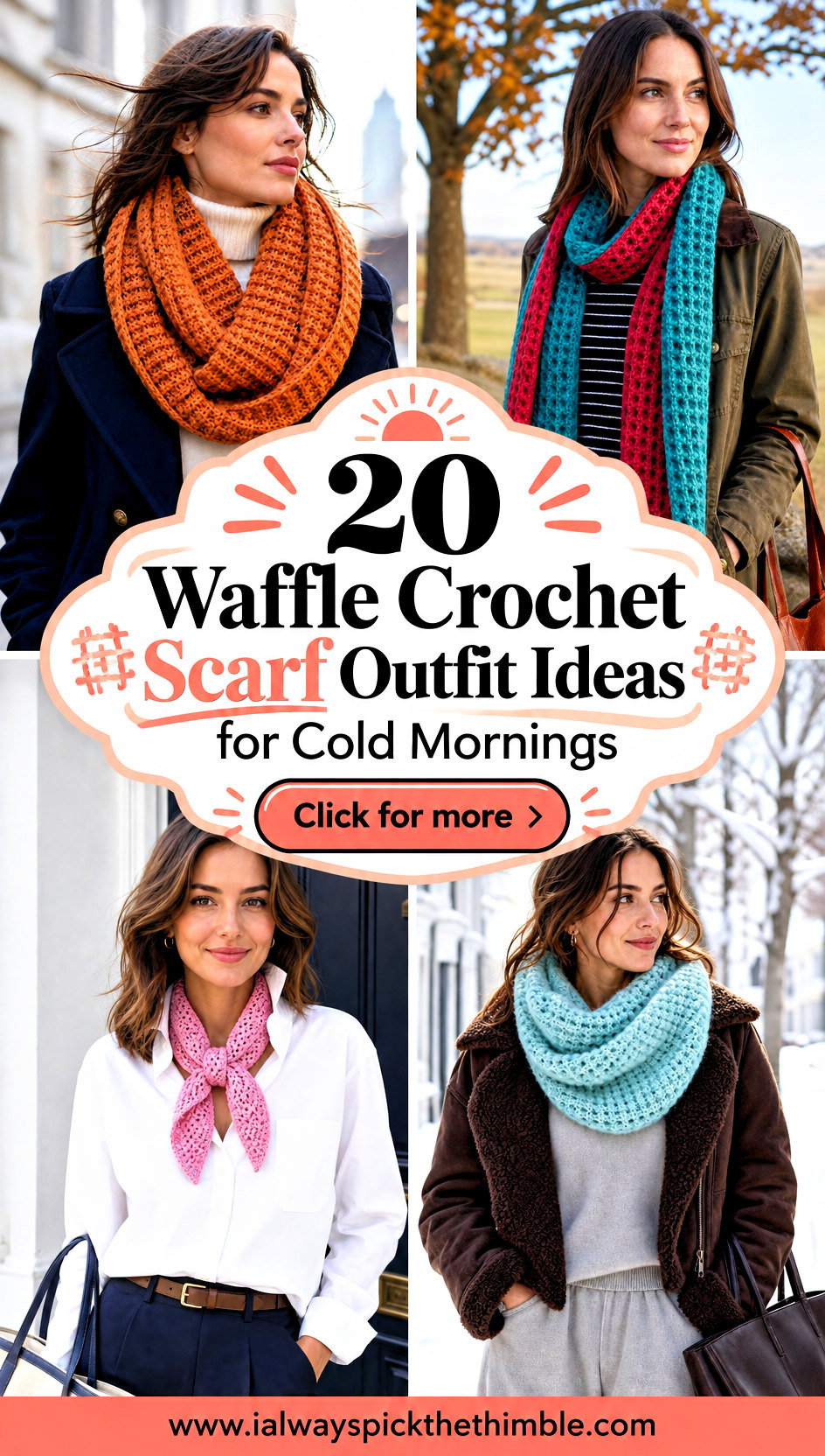 20 Waffle Crochet Scarf Outfit Ideas for Cold Mornings - 20 Waffle Crochet Scarf Outfit Ideas for Cold Mornings