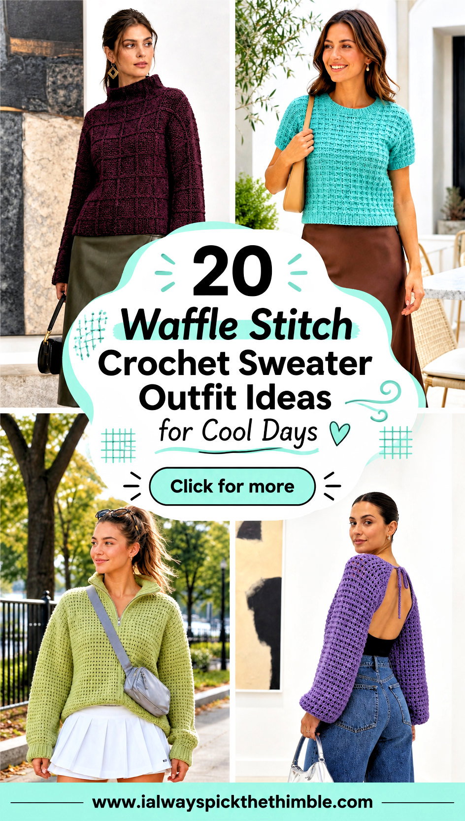 20 Waffle Stitch Crochet Sweater Outfit Ideas for Cool Days - 20 Waffle Stitch Crochet Sweater Outfit Ideas for Cool Days