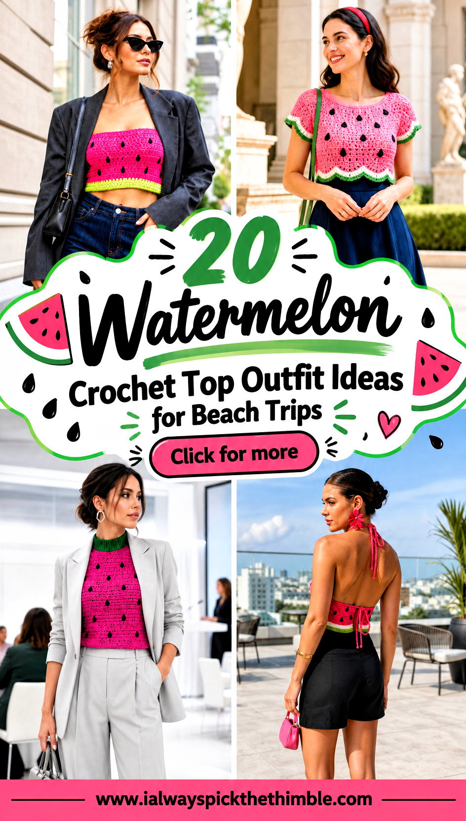 20 Watermelon Crochet Top Outfit Ideas for Beach Trips - 20 Watermelon Crochet Top Outfit Ideas for Beach Trips