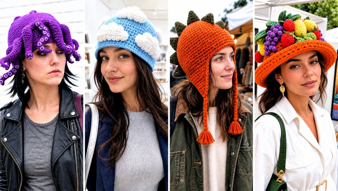 20 Weird Crochet Hat Outfit Ideas for Playful Streetwear