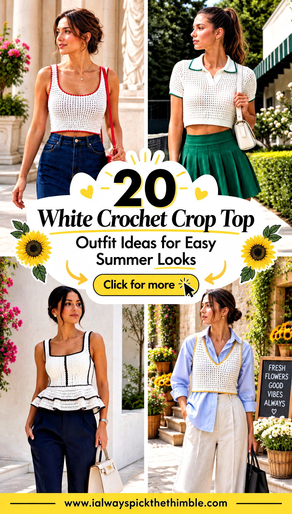 20 White Crochet Crop Top Outfit Ideas for Easy Summer Looks - 20 White Crochet Crop Top Outfit Ideas for Easy Summer Looks