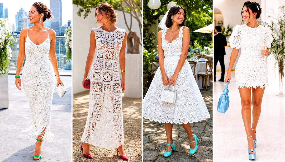 20 White Crochet Wedding Dress Outfit Ideas for Boho Brides