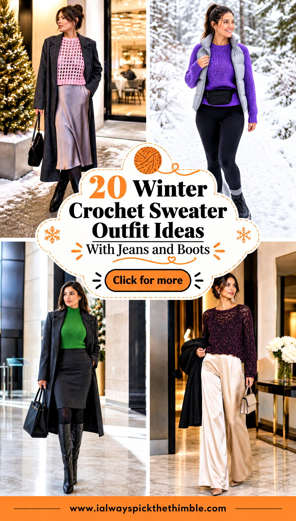 20 Winter Crochet Sweater Outfit Ideas With Jeans and Boots - 20 Winter Crochet Sweater Outfit Ideas With Jeans and Boots