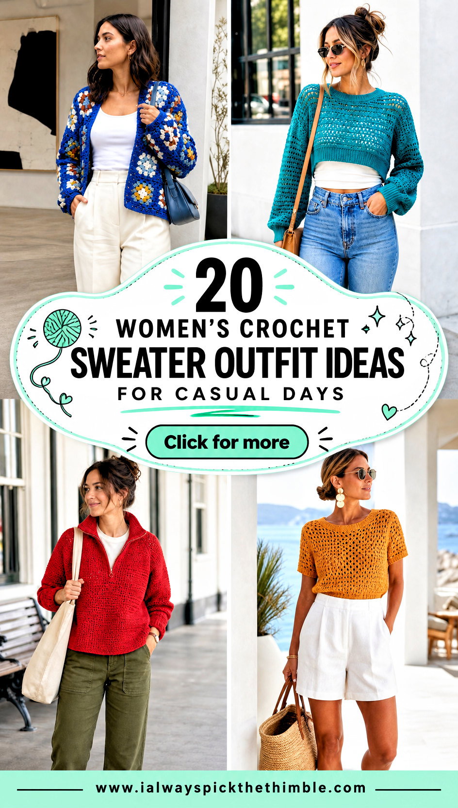 20 Womens Crochet Sweater Outfit Ideas for Casual Days - 20 Women’s Crochet Sweater Outfit Ideas for Casual Days