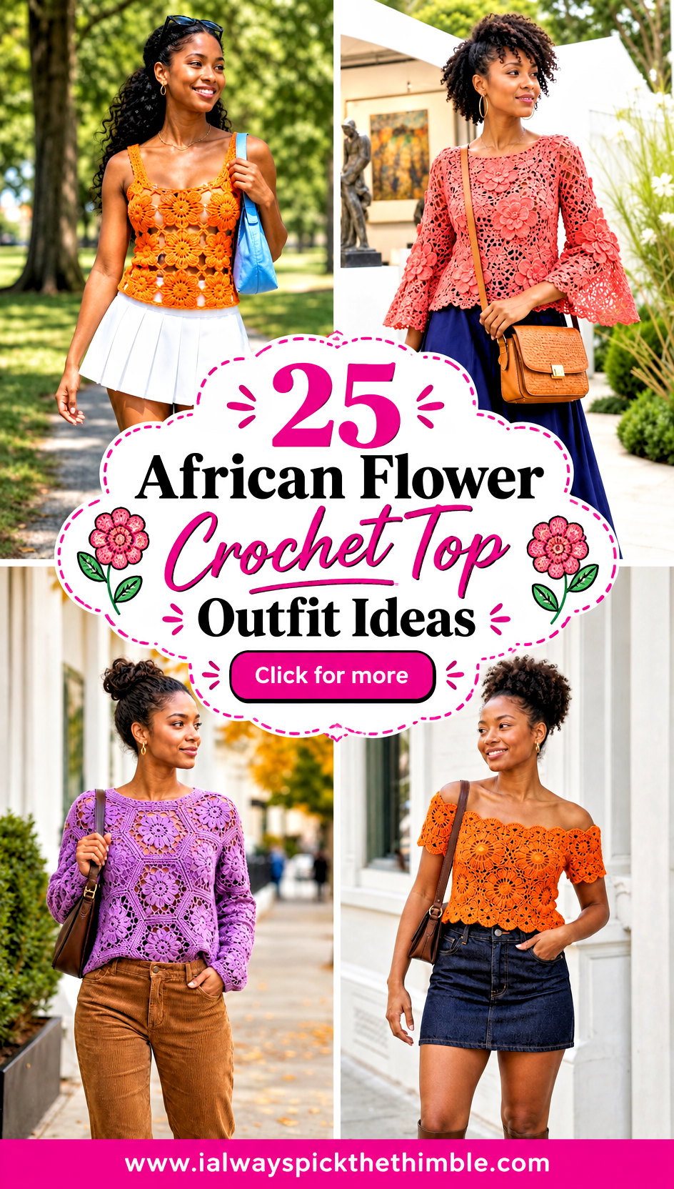 25 African Flower Crochet Top Outfit Ideas for Boho Style - 25 African Flower Crochet Top Outfit Ideas for Boho Style