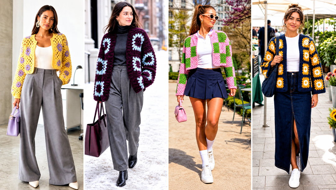 25 Big Granny Square Cardigan Outfit Ideas for Bold Layers