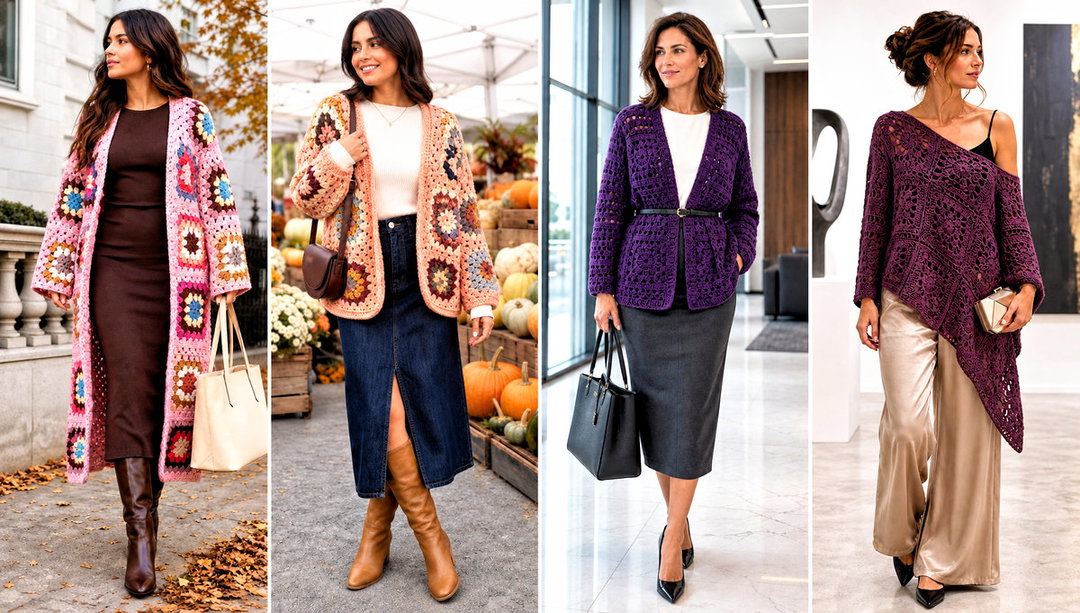 25 Big Granny Square Sweater Outfit Ideas for Cozy Color