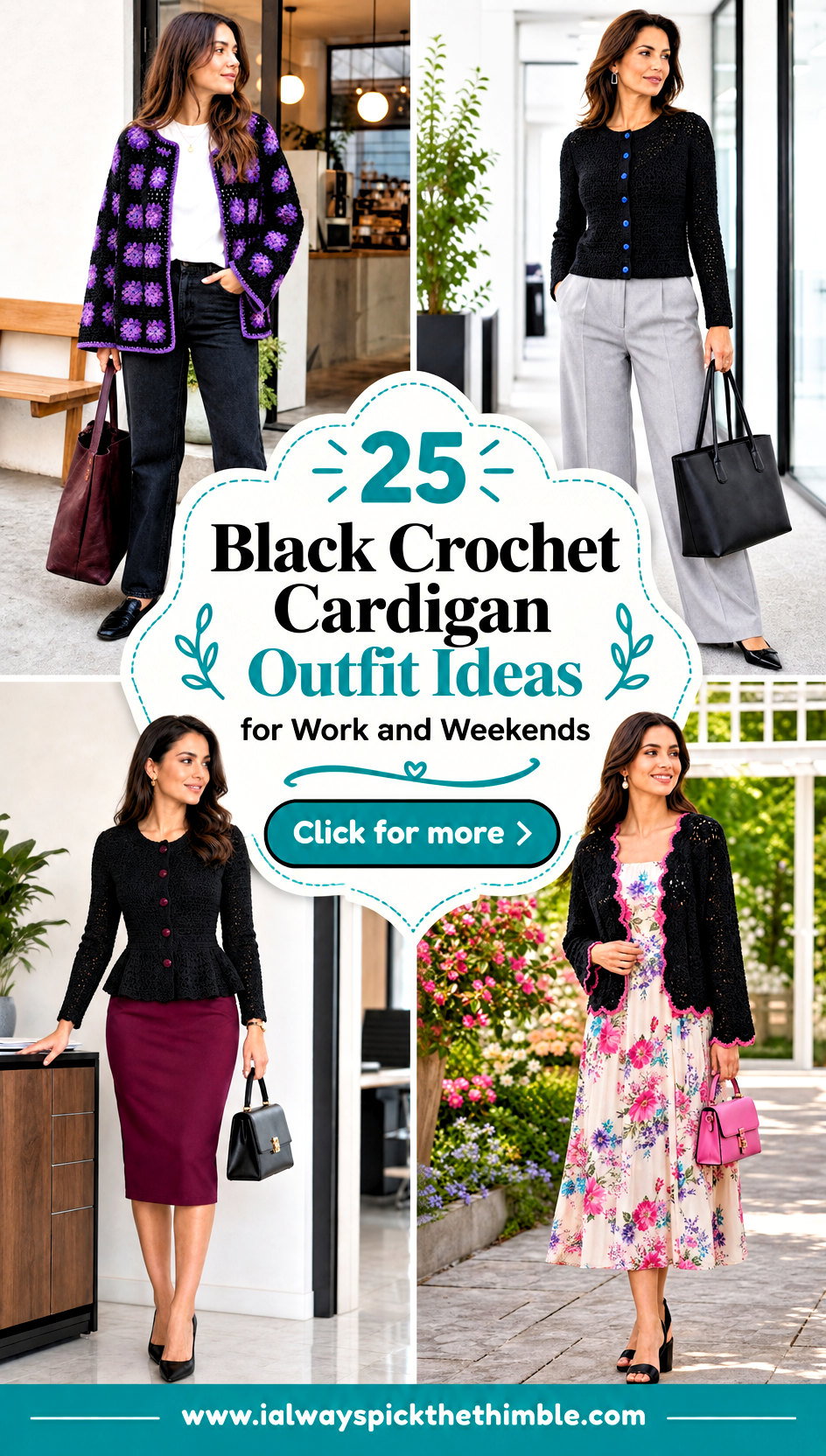 25 Black Crochet Cardigan Outfit Ideas for Work and Weekends - 25 Black Crochet Cardigan Outfit Ideas for Work and Weekends