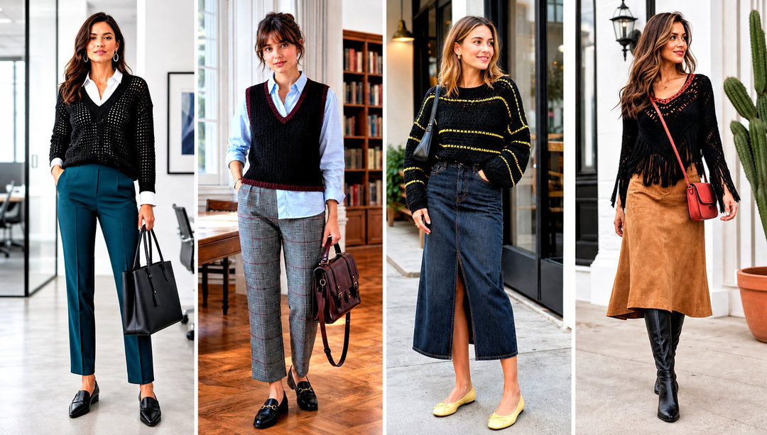 25 Black Crochet Sweater Outfit Ideas for Cool-Weather Style