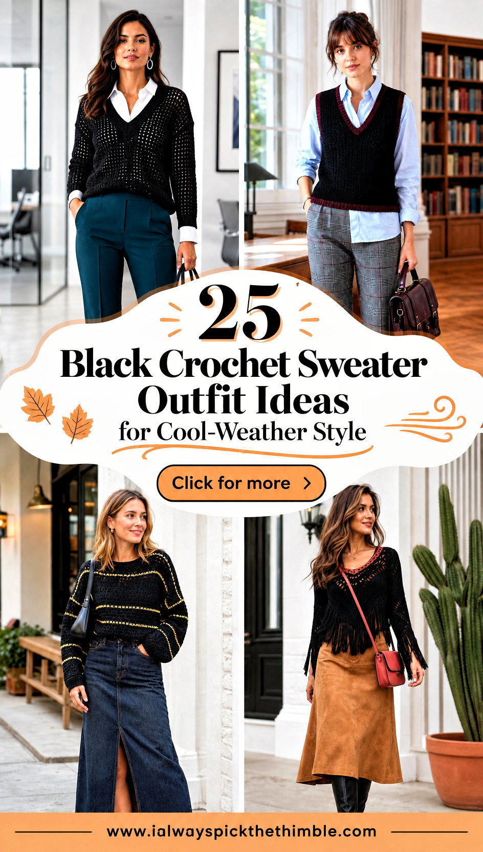 25 Black Crochet Sweater Outfit Ideas for Cool-Weather Style - 25 Black Crochet Sweater Outfit Ideas for Cool-Weather Style