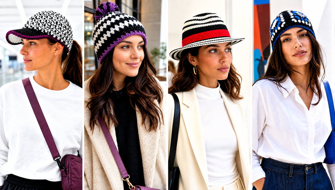 25 Black and White Crochet Hat Outfit Ideas for City Walks