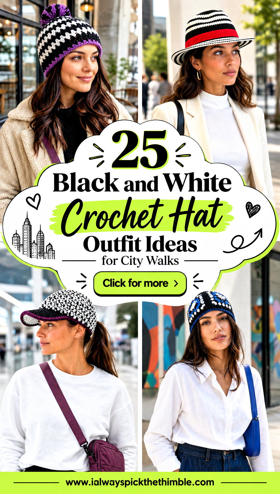 25 Black and White Crochet Hat Outfit Ideas for City Walks - 25 Black and White Crochet Hat Outfit Ideas for City Walks