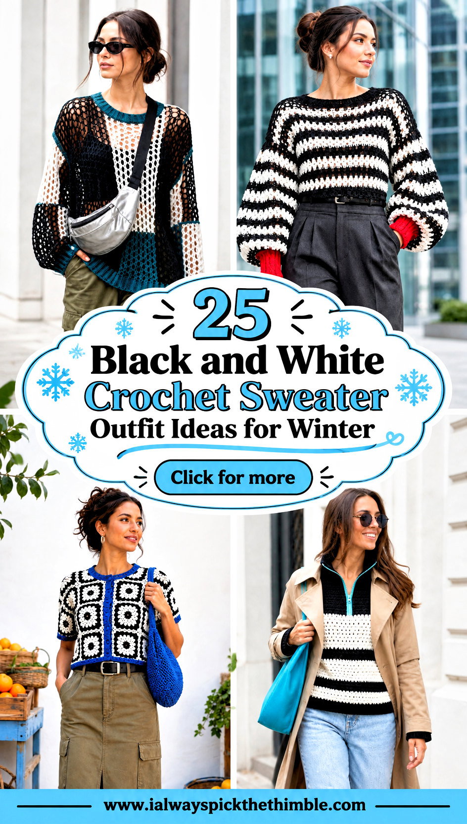 25 Black and White Crochet Sweater Outfit Ideas for Winter - 25 Black and White Crochet Sweater Outfit Ideas for Winter