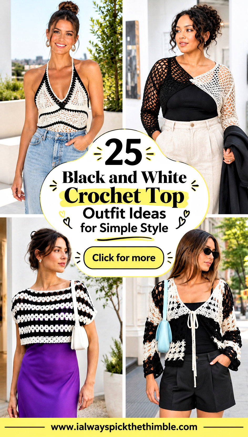 25 Black and White Crochet Top Outfit Ideas for Simple Style - 25 Black and White Crochet Top Outfit Ideas for Simple Style