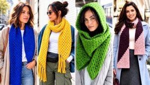 25 C2C Crochet Scarf Outfit Ideas for Colorful Layering