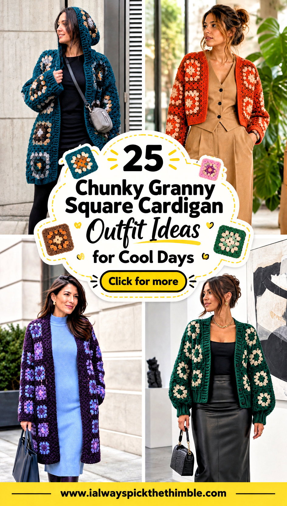25 Chunky Granny Square Cardigan Outfit Ideas for Cool Days - 25 Chunky Granny Square Cardigan Outfit Ideas for Cool Days