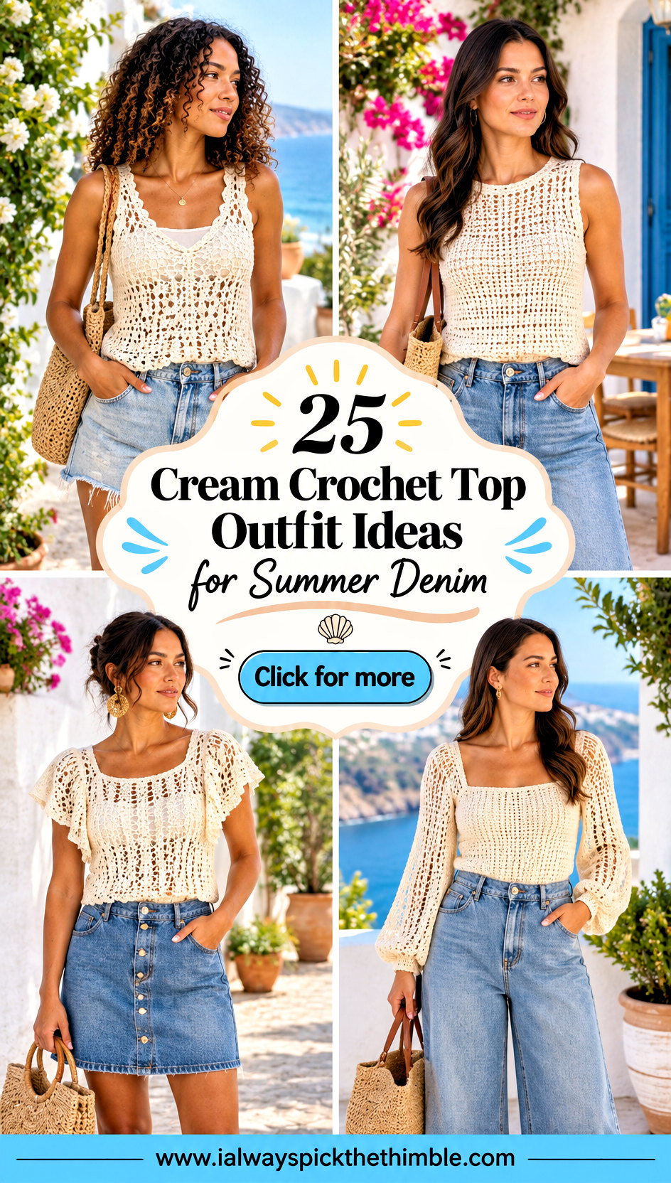 25 Cream Crochet Top Outfit Ideas for Summer Denim - 25 Cream Crochet Top Outfit Ideas for Summer Denim