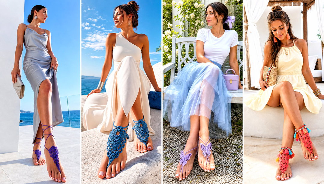 25 Crochet Barefoot Sandals Outfit Ideas for Beach Weddings