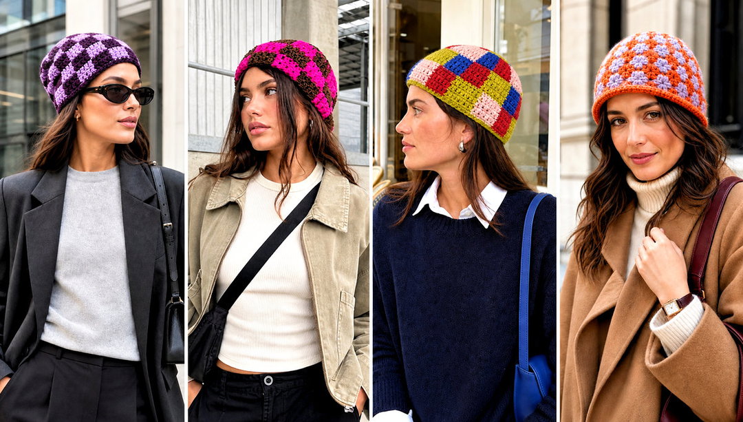25 Crochet Checkered Beanie Outfit Ideas for Cool Days