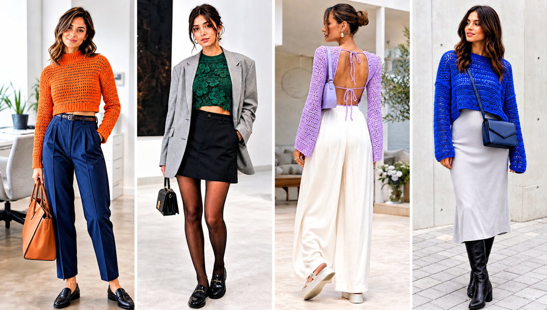25 Crochet Crop Sweater Outfit Ideas With High-Waist Jeans