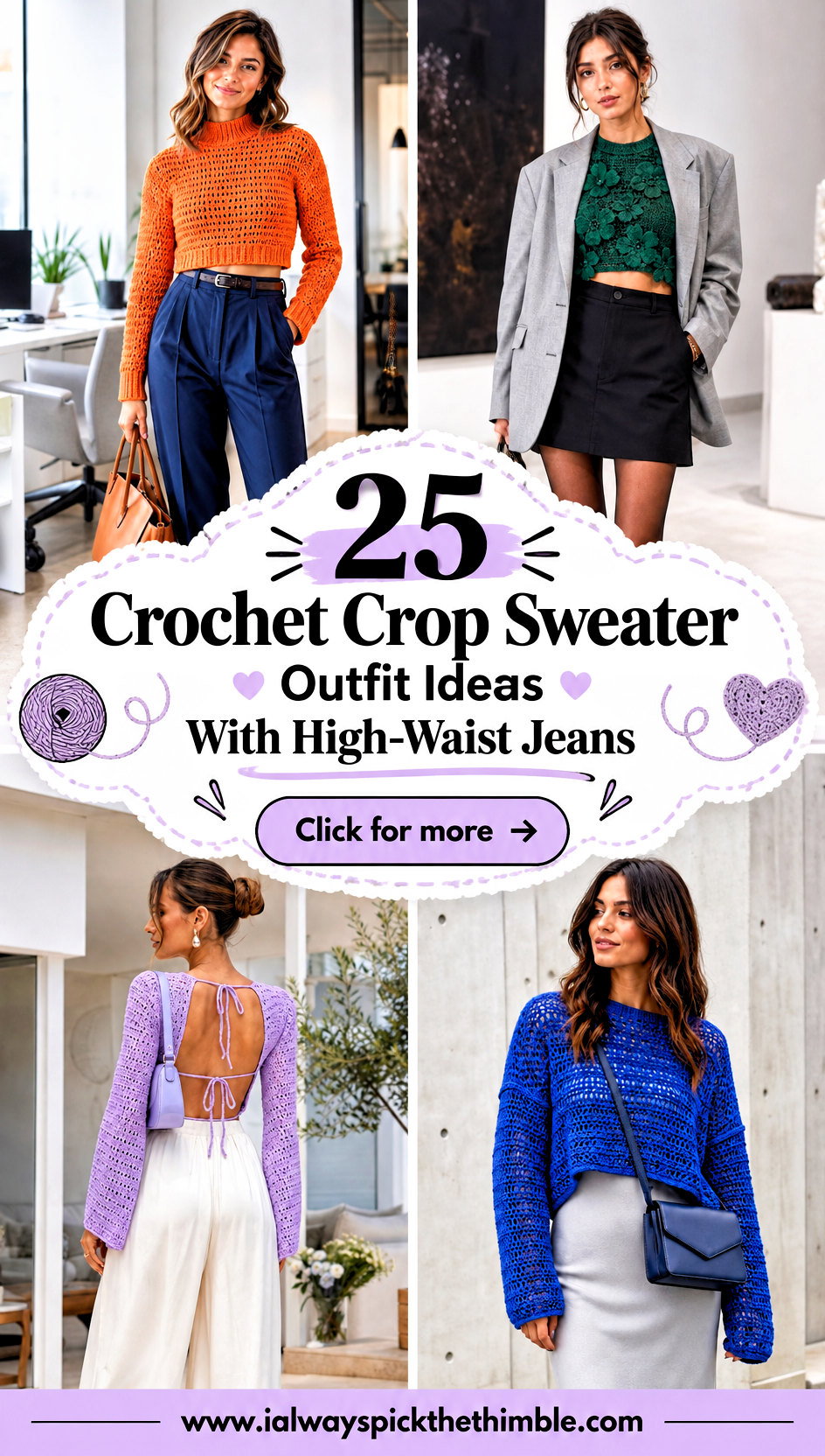 25 Crochet Crop Sweater Outfit Ideas With High-Waist Jeans - 25 Crochet Crop Sweater Outfit Ideas With High-Waist Jeans