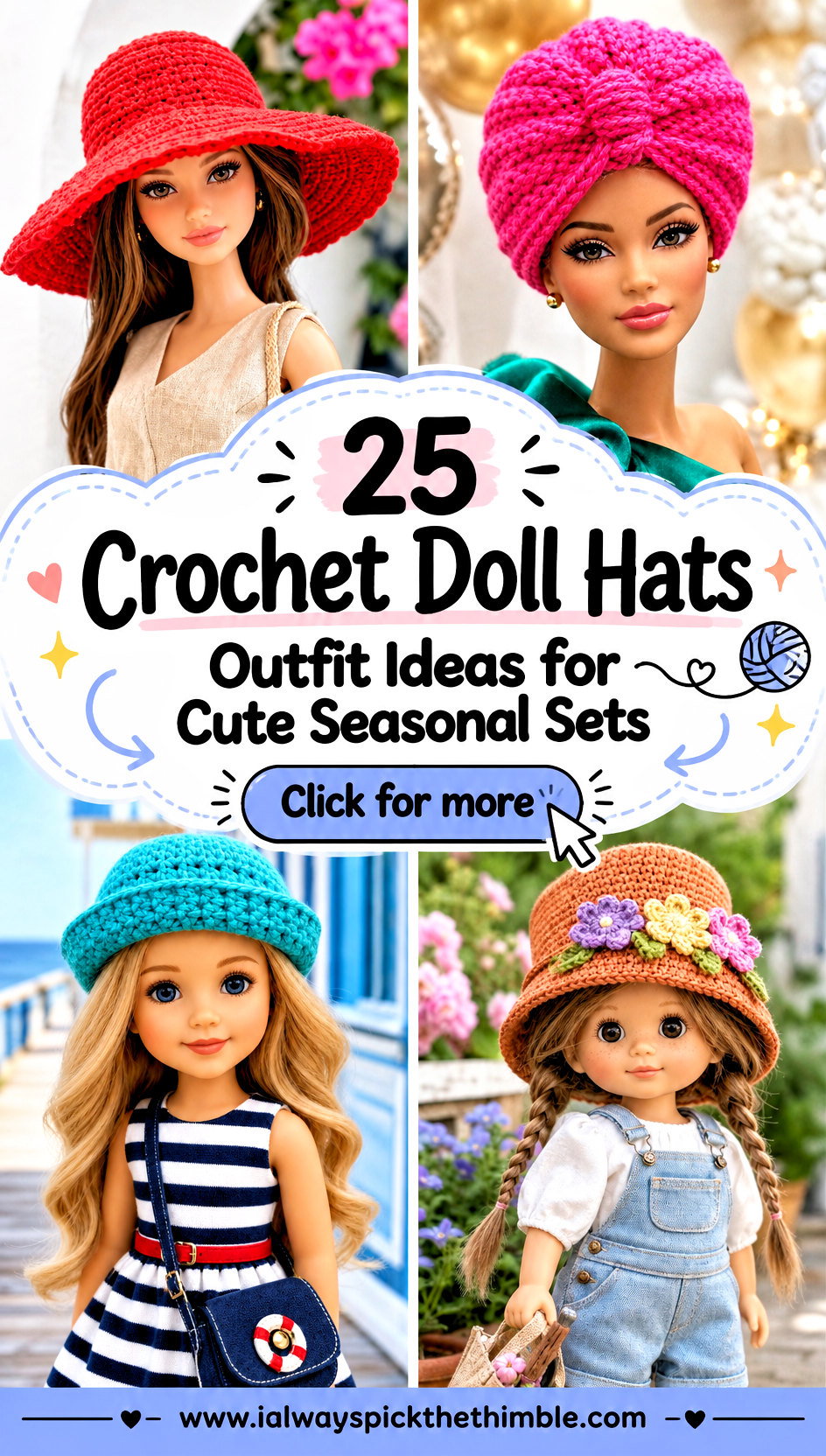25 Crochet Doll Hats Outfit Ideas for Cute Seasonal Sets - 25 Crochet Doll Hats Outfit Ideas for Cute Seasonal Sets