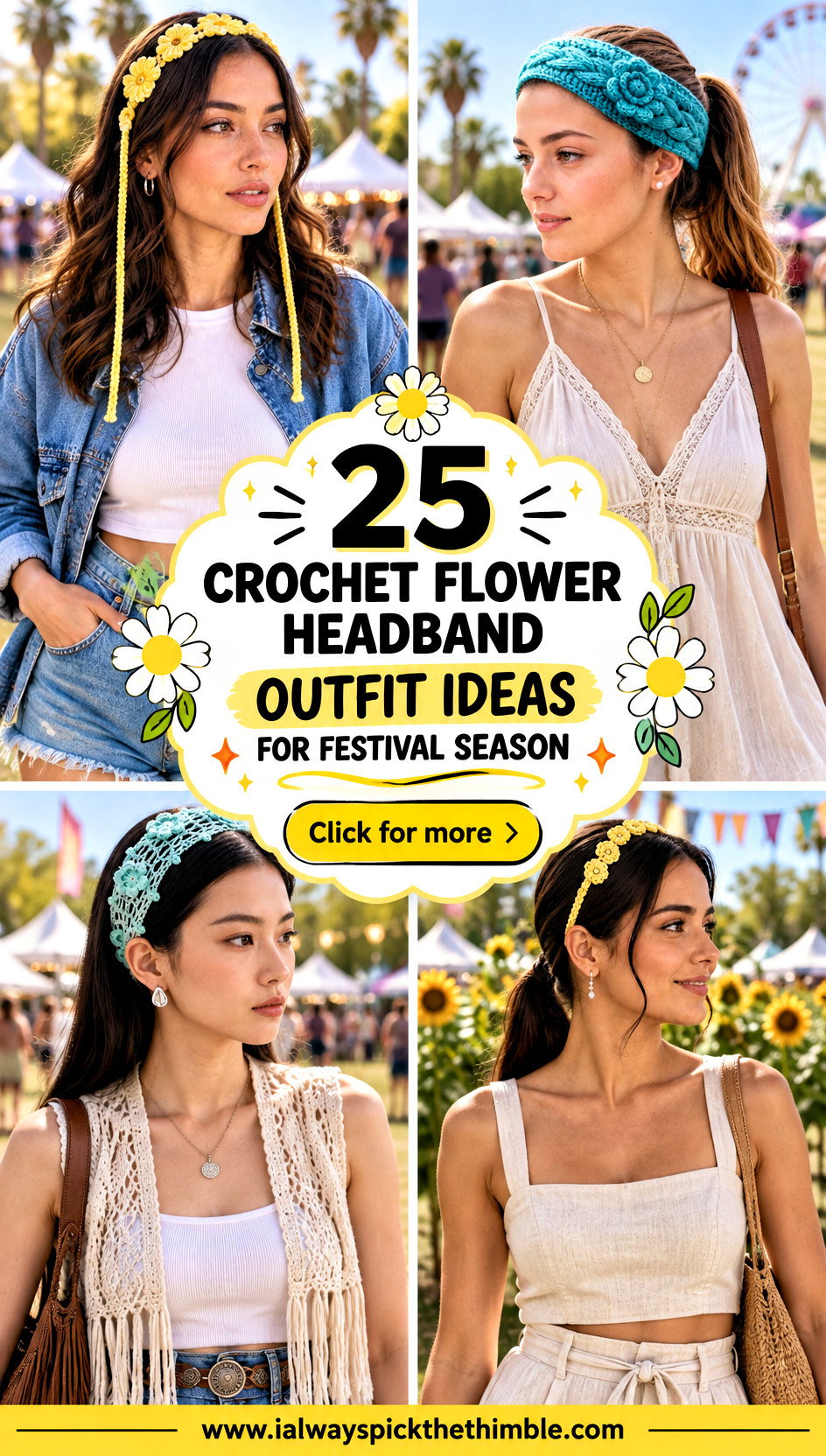 25 Crochet Flower Headband Outfit Ideas for Festival Season - 25 Crochet Flower Headband Outfit Ideas for Festival Season