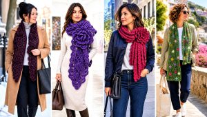 25 Crochet Flower Scarf Outfit Ideas for Playful Layers