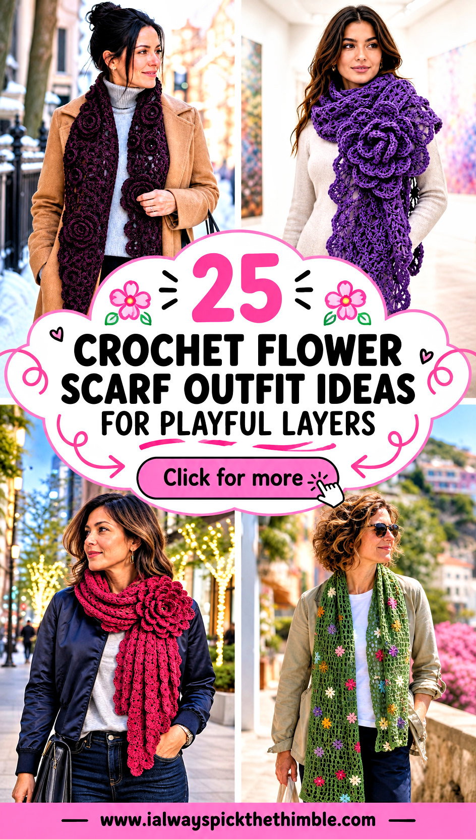 25 Crochet Flower Scarf Outfit Ideas for Playful Layers - 25 Crochet Flower Scarf Outfit Ideas for Playful Layers