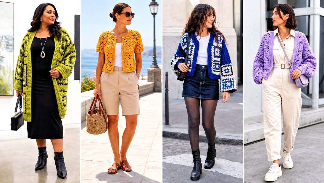 25 Crochet Granny Cardigan Outfit Ideas for Retro Charm