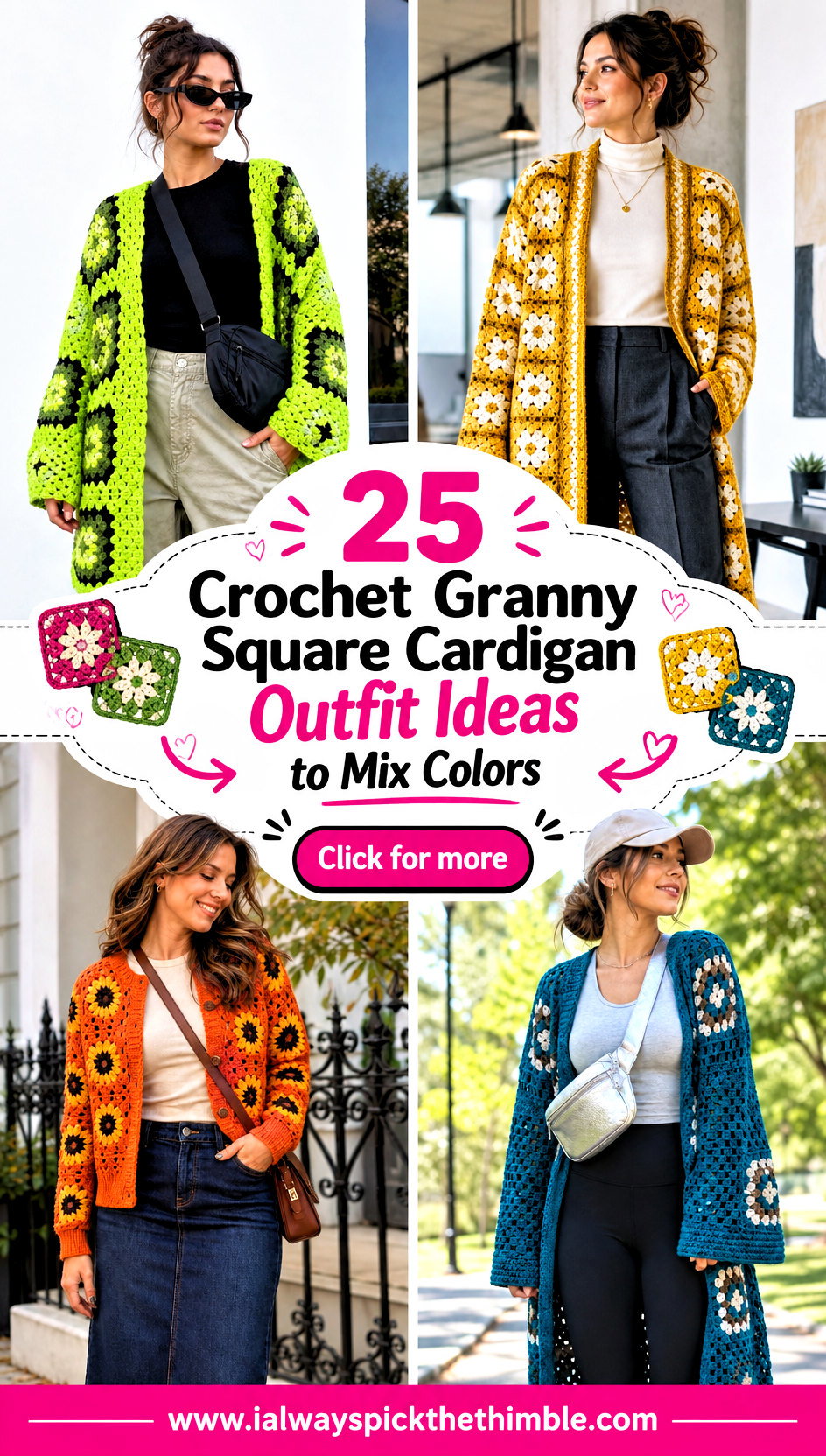 25 Crochet Granny Square Cardigan Outfit Ideas to Mix Colors - 25 Crochet Granny Square Cardigan Outfit Ideas to Mix Colors