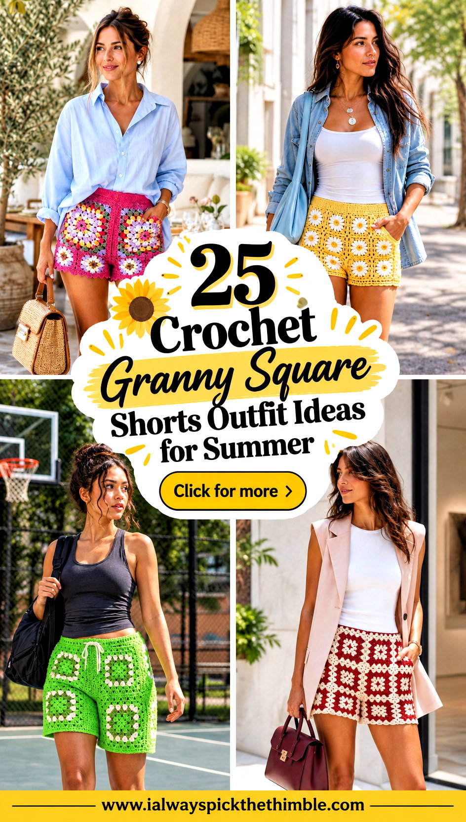 25 Crochet Granny Square Shorts Outfit Ideas for Summer - 25 Crochet Granny Square Shorts Outfit Ideas for Summer
