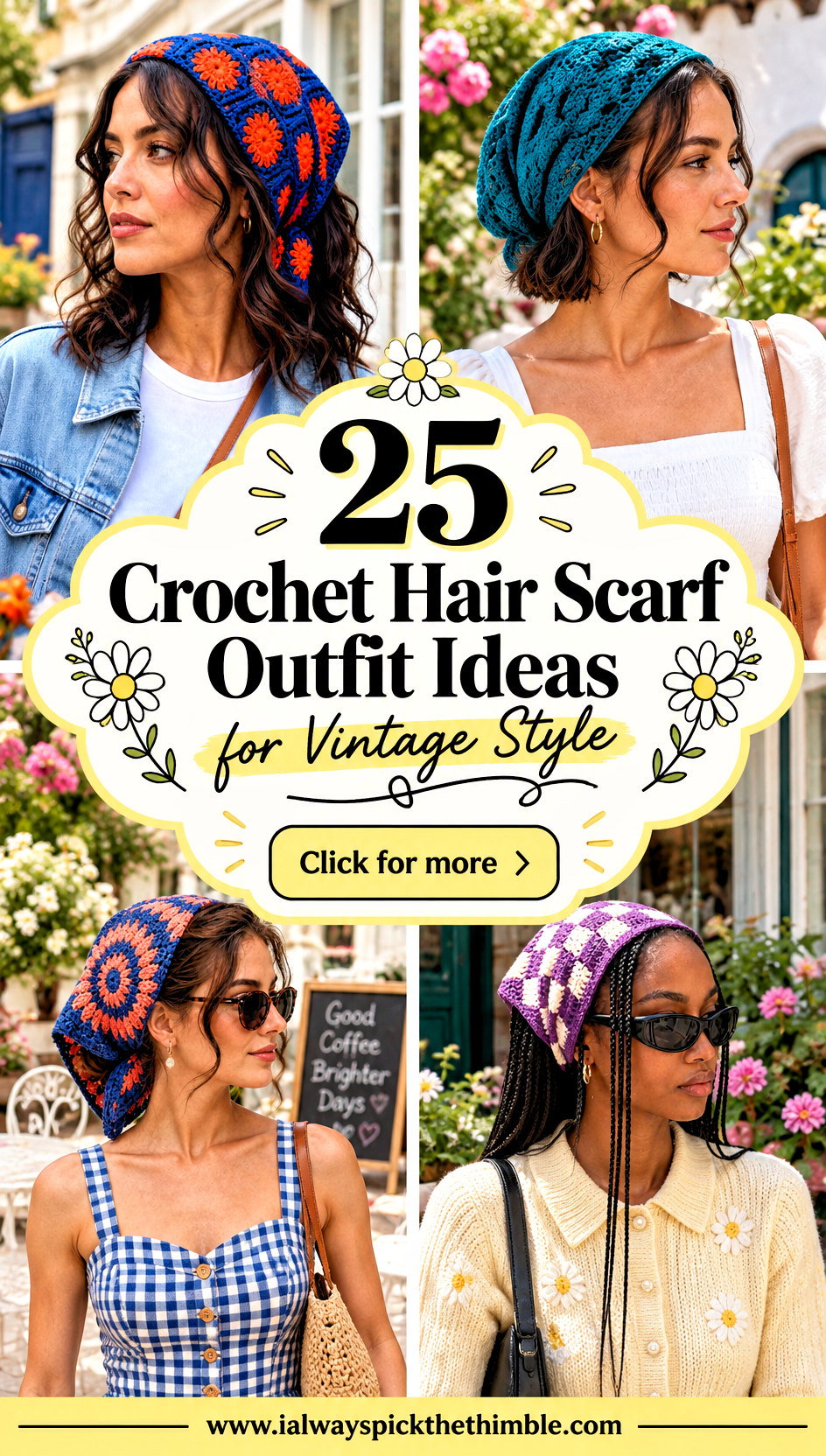 25 Crochet Hair Scarf Outfit Ideas for Vintage Style - 25 Crochet Hair Scarf Outfit Ideas for Vintage Style