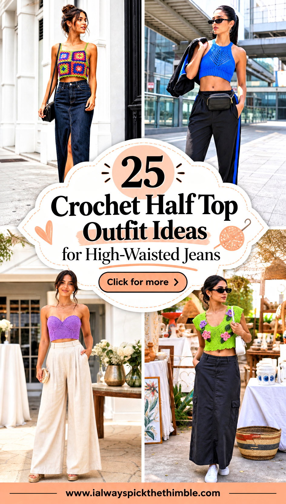 25 Crochet Half Top Outfit Ideas for High-Waisted Jeans - 25 Crochet Half Top Outfit Ideas for High-Waisted Jeans