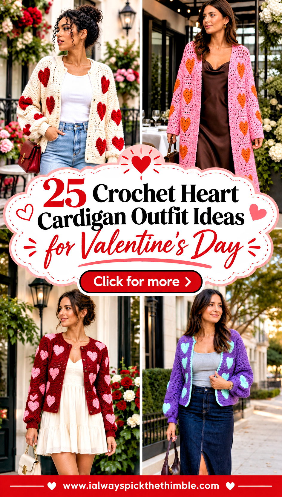 25 Crochet Heart Cardigan Outfit Ideas for Valentines Day - 25 Crochet Heart Cardigan Outfit Ideas for Valentine’s Day