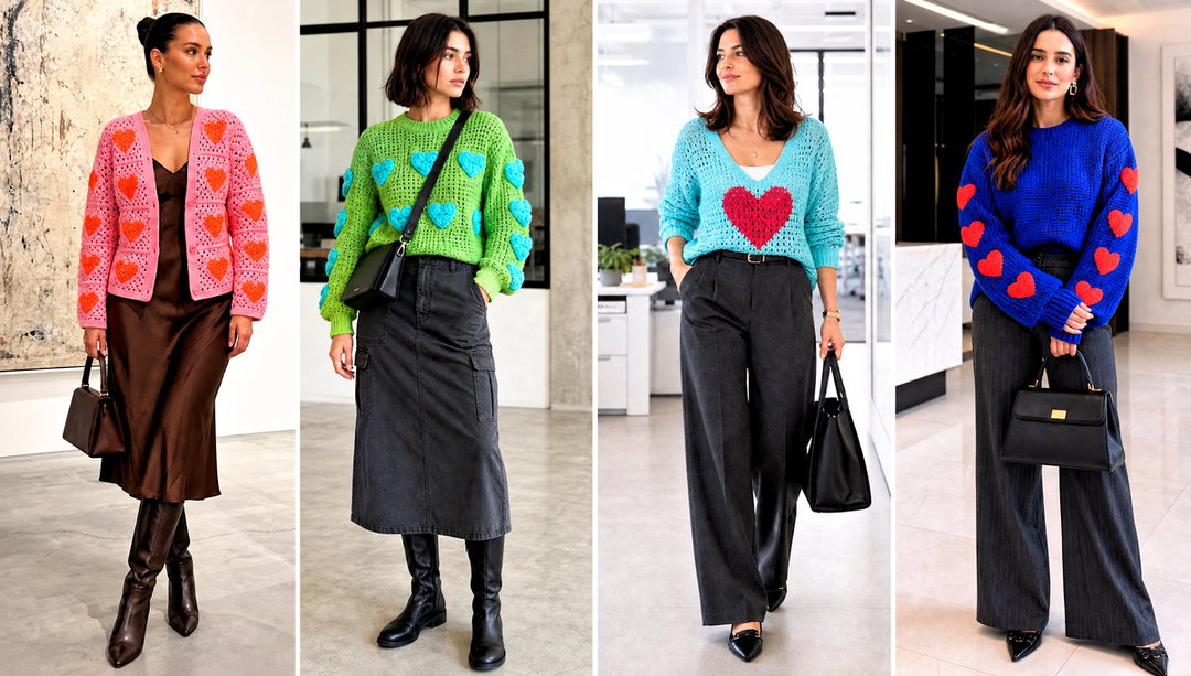 25 Crochet Heart Sweater Outfit Ideas for Sweet Date Looks