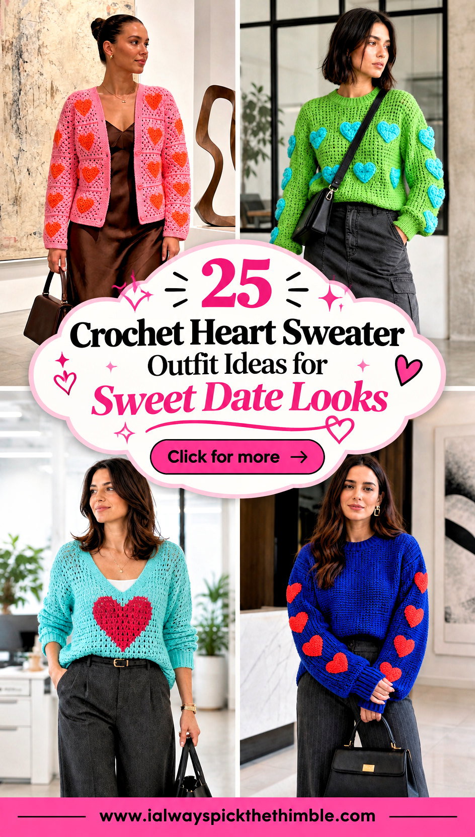 25 Crochet Heart Sweater Outfit Ideas for Sweet Date Looks - 25 Crochet Heart Sweater Outfit Ideas for Sweet Date Looks