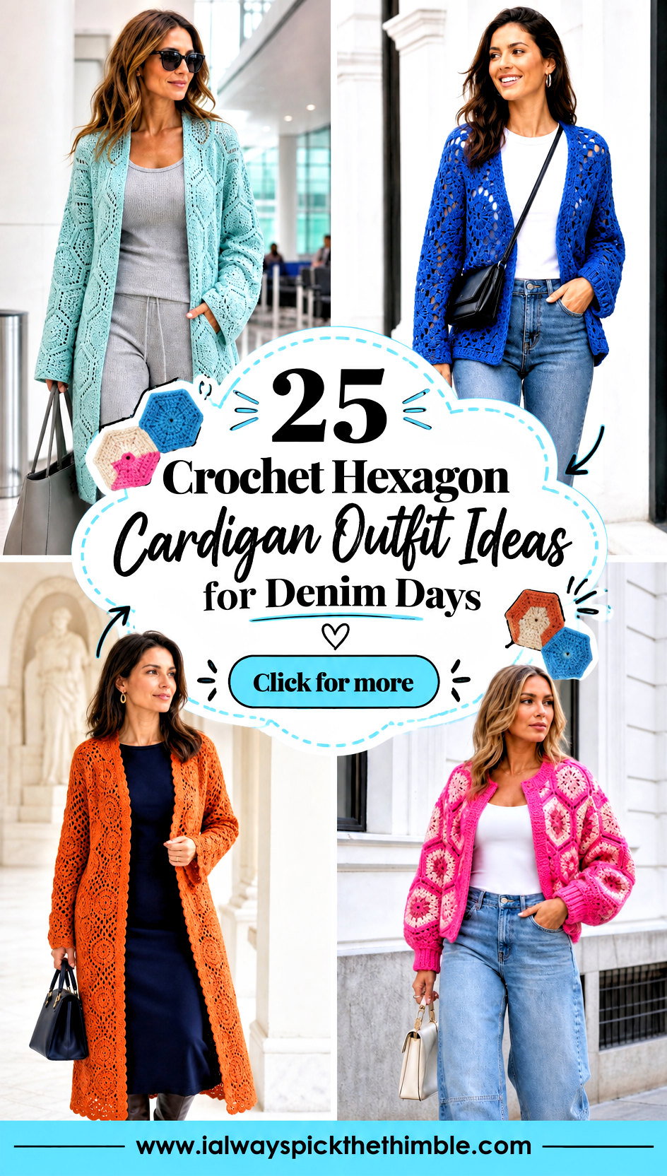 25 Crochet Hexagon Cardigan Outfit Ideas for Denim Days - 25 Crochet Hexagon Cardigan Outfit Ideas for Denim Days
