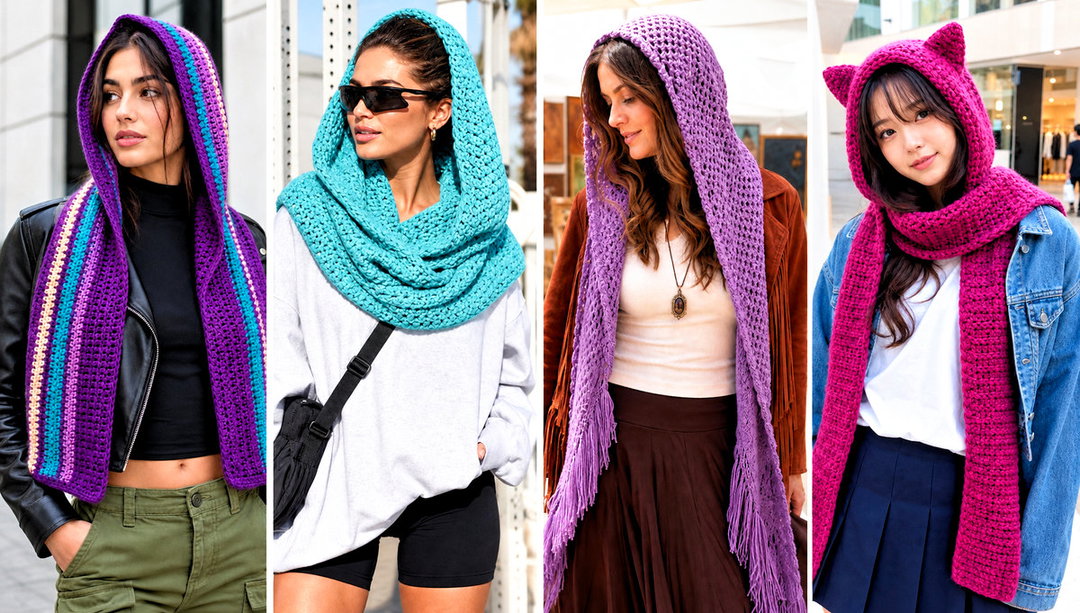 25 Crochet Hooded Scarf Outfit Ideas for Snowy Day Style