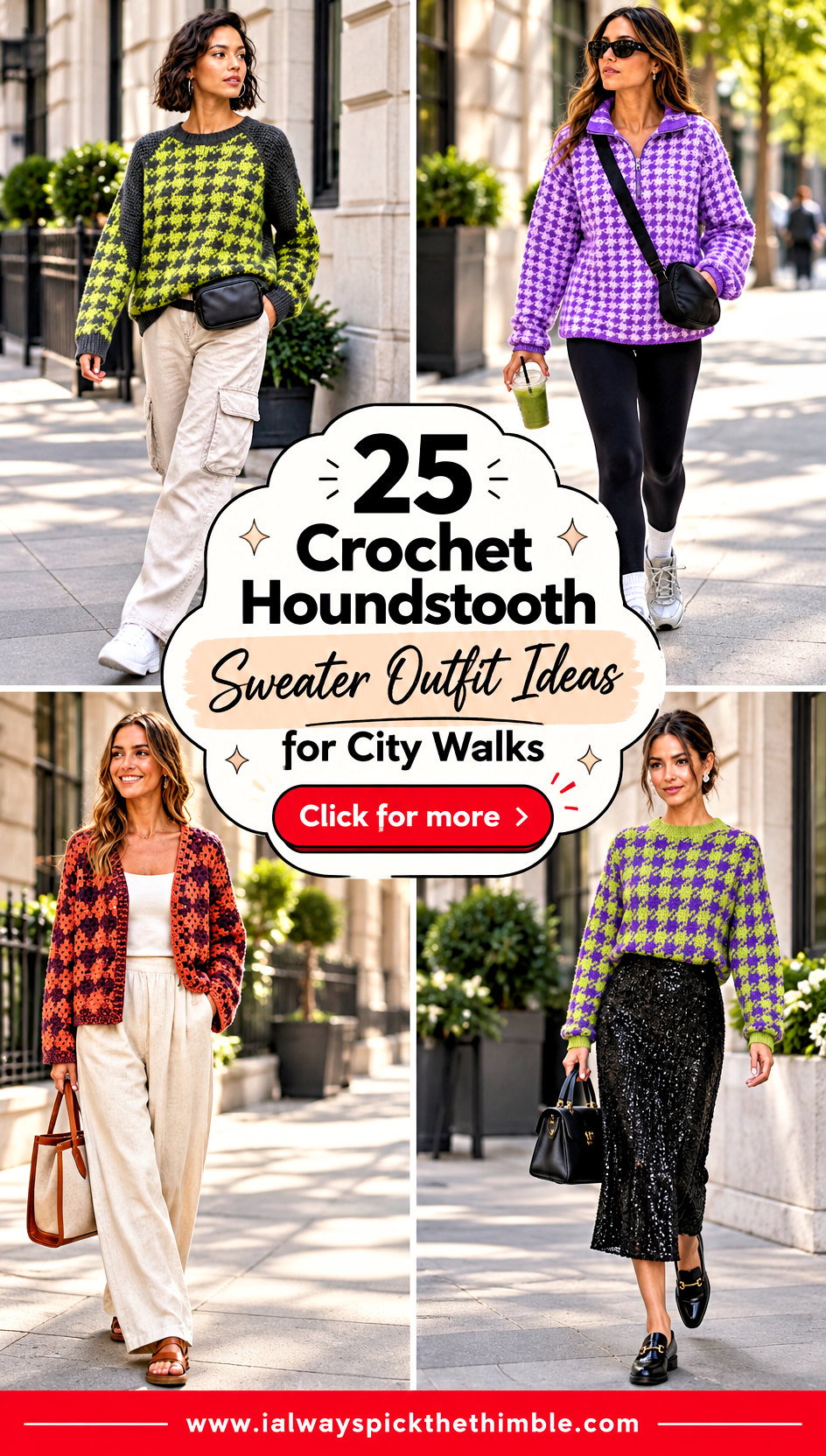 25 Crochet Houndstooth Sweater Outfit Ideas for City Walks - 25 Crochet Houndstooth Sweater Outfit Ideas for City Walks