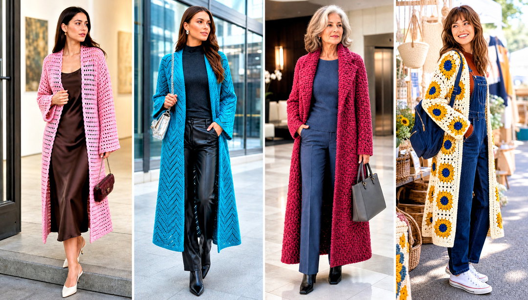 25 Crochet Long Coat Outfit Ideas for Cool Weather Walks