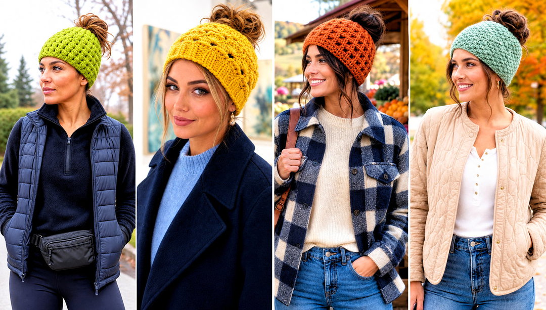 25 Crochet Messy Bun Hat Outfit Ideas for Cozy Fall Days