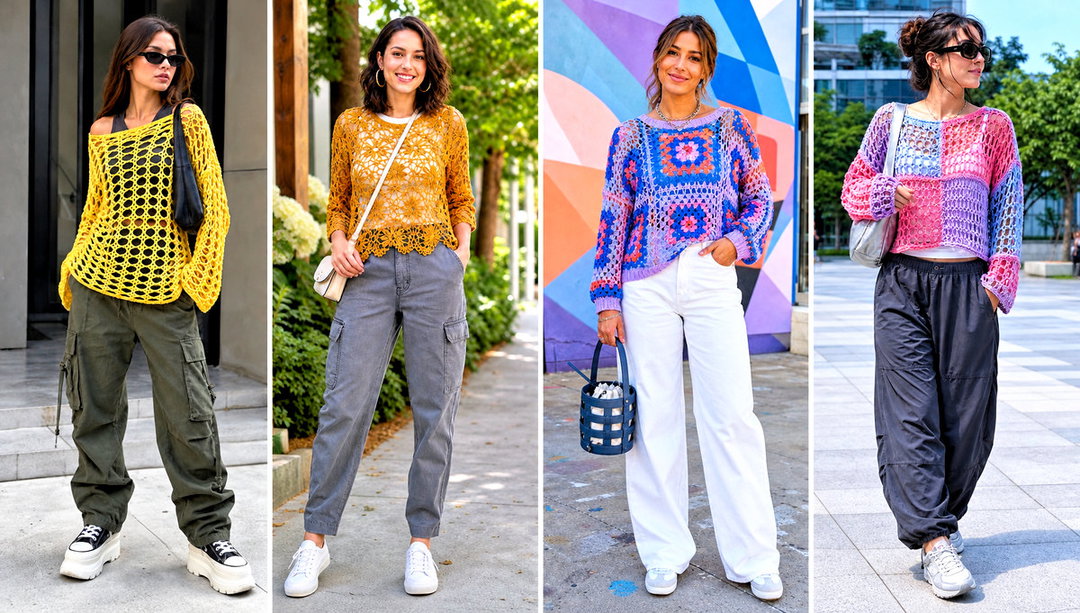 25 Crochet Net Sweater Outfit Ideas for Breezy Evenings