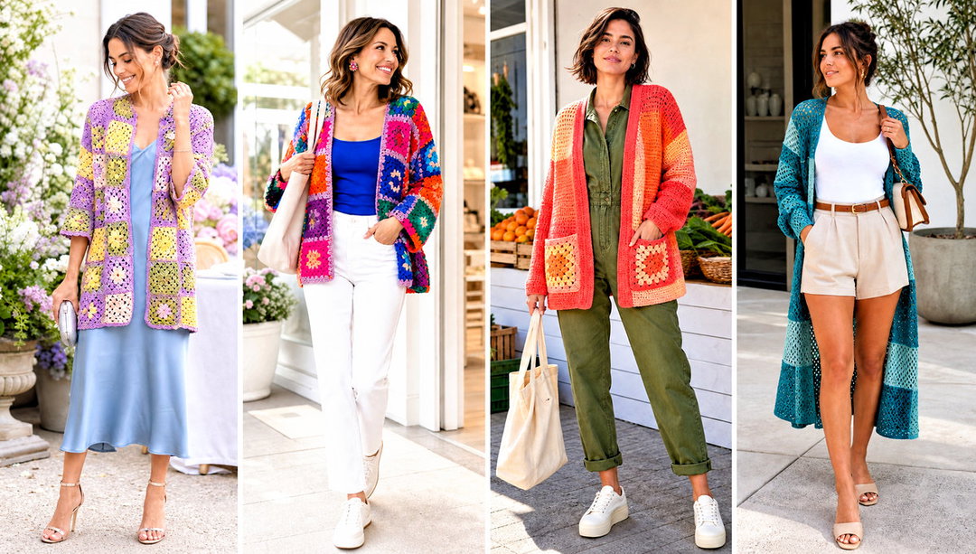 25 Crochet Patchwork Cardigan Outfit Ideas for Colorful Days